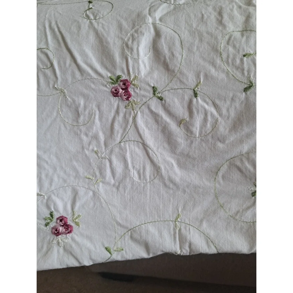VTG White Floral Embroidered Cotton Duvet Cover Queen 84 X 80